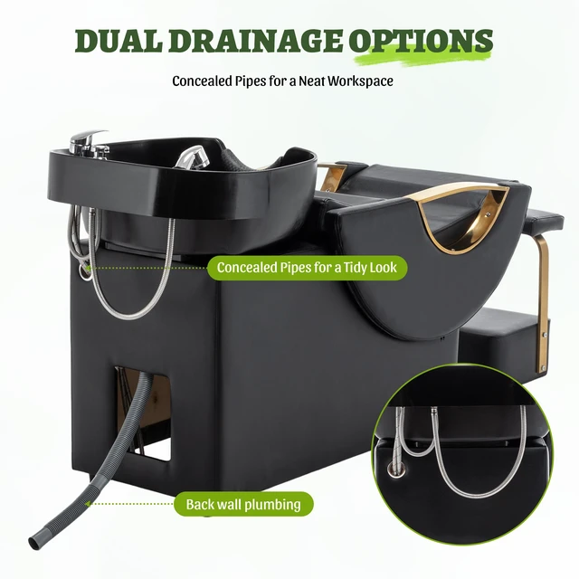 Alt view image 4 of 7 - Large Shampoo Bowl and Chair Set with Footstool and Barber Backwash Chair, Heavy Duty 300 LBS Hair Washing with ABS