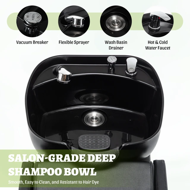 Alt view image 6 of 7 - Large Shampoo Bowl and Chair Set with Footstool and Barber Backwash Chair, Heavy Duty 300 LBS Hair Washing with ABS