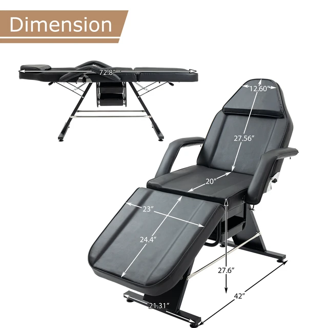 Alt view image 2 of 7 - Massage Salon Tattoo Chair with Two Trays Esthetician Bed with Hydraulic Stool, Purpose 3 Section Facial Bed Table