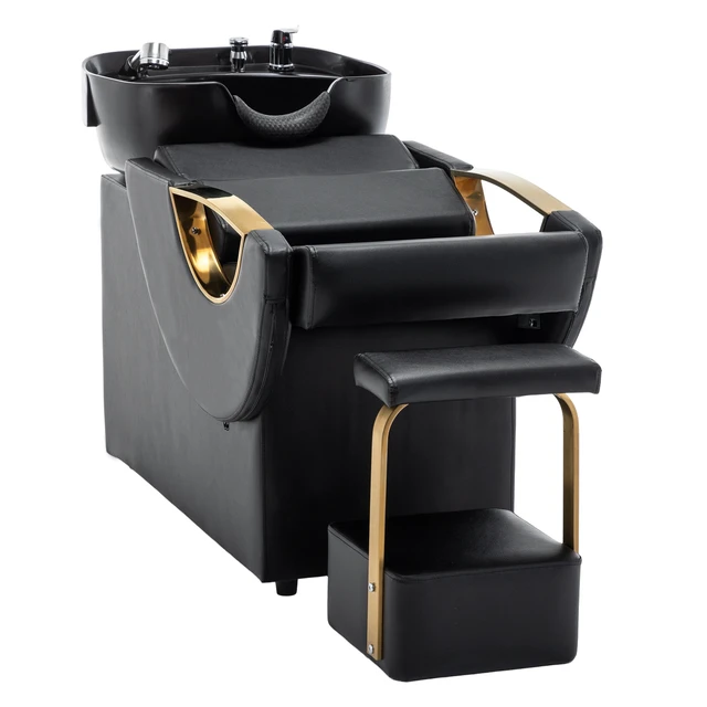 Alt view image 7 of 7 - Large Shampoo Bowl and Chair Set with Footstool and Barber Backwash Chair, Heavy Duty 300 LBS Hair Washing with ABS