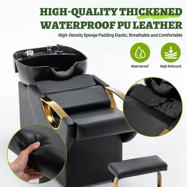 Alt view image 5 of 7 - Large Shampoo Bowl and Chair Set with Footstool and Barber Backwash Chair, Heavy Duty 300 LBS Hair Washing with ABS