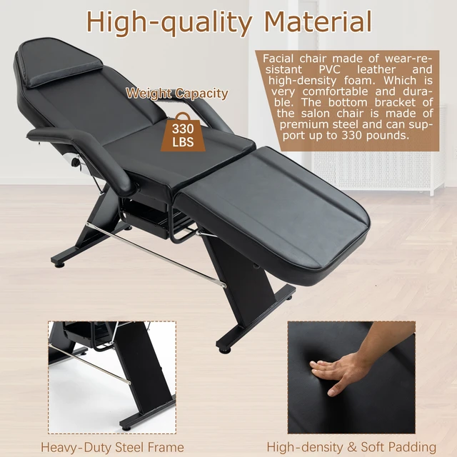 Alt view image 7 of 7 - Massage Salon Tattoo Chair with Two Trays Esthetician Bed with Hydraulic Stool, Purpose 3 Section Facial Bed Table