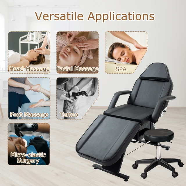 Alt view image 5 of 7 - Massage Salon Tattoo Chair with Two Trays Esthetician Bed with Hydraulic Stool, Purpose 3 Section Facial Bed Table