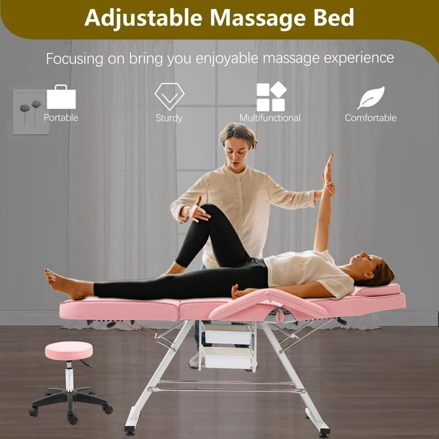 Alt view image 3 of 7 - Massage Salon Tattoo Chair with Two Trays Esthetician Bed with Hydraulic Stool, Purpose 3 Section Facial Bed Table