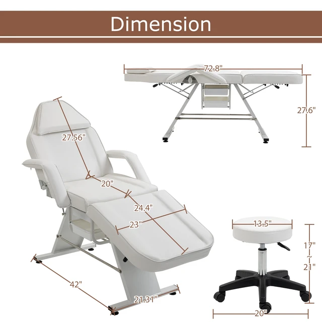 Alt view image 2 of 7 - Massage Salon Tattoo Chair with Two Trays Esthetician Bed with Hydraulic Stool, Purpose 3 Section Facial Bed Table