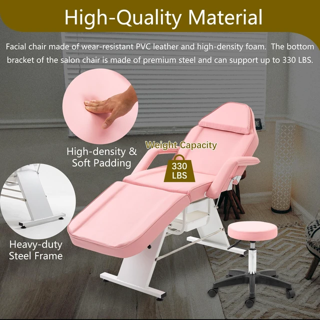 Alt view image 6 of 7 - Massage Salon Tattoo Chair with Two Trays Esthetician Bed with Hydraulic Stool, Purpose 3 Section Facial Bed Table