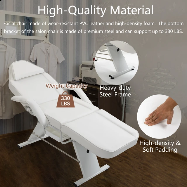 Alt view image 4 of 7 - Massage Salon Tattoo Chair with Two Trays Esthetician Bed with Hydraulic Stool, Purpose 3 Section Facial Bed Table