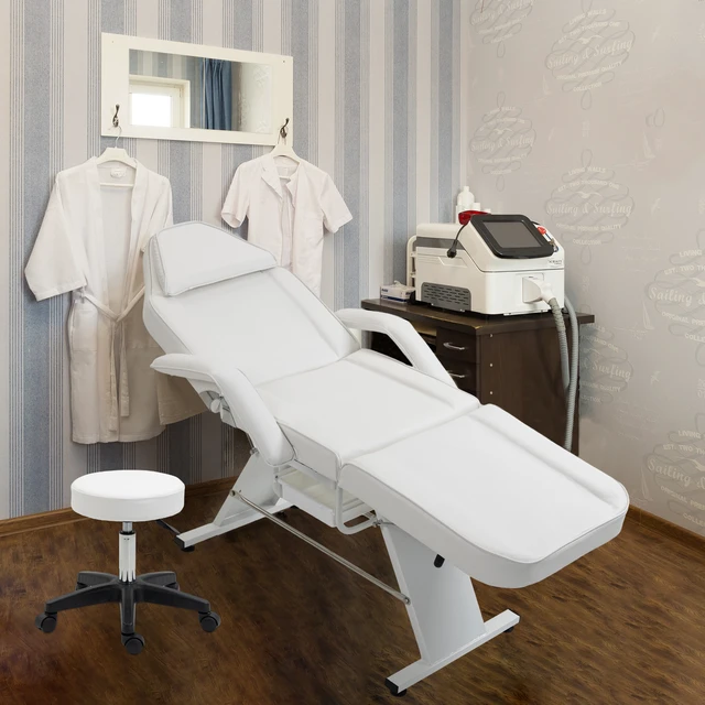 Alt view image 5 of 7 - Massage Salon Tattoo Chair with Two Trays Esthetician Bed with Hydraulic Stool, Purpose 3 Section Facial Bed Table