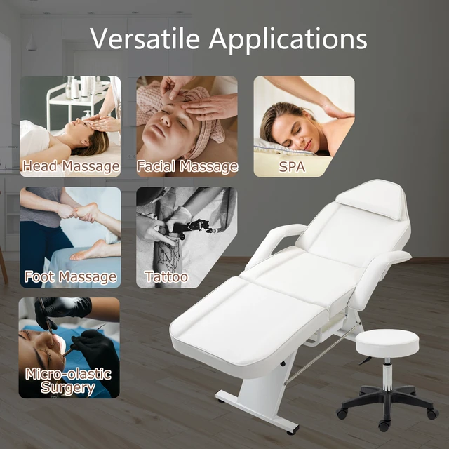 Alt view image 7 of 7 - Massage Salon Tattoo Chair with Two Trays Esthetician Bed with Hydraulic Stool, Purpose 3 Section Facial Bed Table