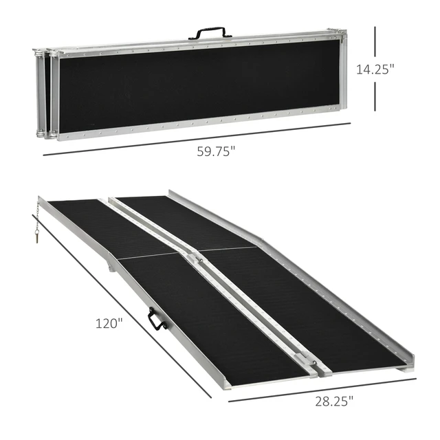 Alt view image 3 of 7 - Portable Wheelchair Ramp, Threshold Handicap Ramp, Black, Aluminum, Beauty Personal Care