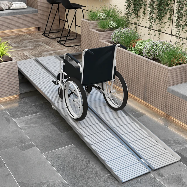 Alt view image 2 of 7 - Portable Wheelchair Ramp, Threshold Handicap Ramp, Silver, Aluminum, Beauty Personal Care