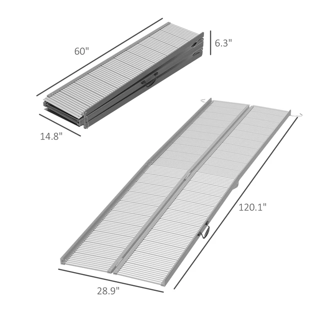 Alt view image 3 of 7 - Portable Wheelchair Ramp, Threshold Handicap Ramp, Silver, Aluminum, Beauty Personal Care