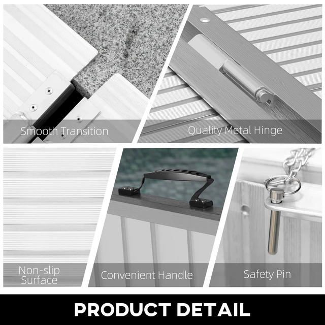 Alt view image 6 of 7 - Portable Wheelchair Ramp, Threshold Handicap Ramp, Silver, Aluminum, Beauty Personal Care