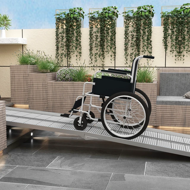 Alt view image 7 of 7 - Portable Wheelchair Ramp, Threshold Handicap Ramp, Silver, Aluminum, Beauty Personal Care
