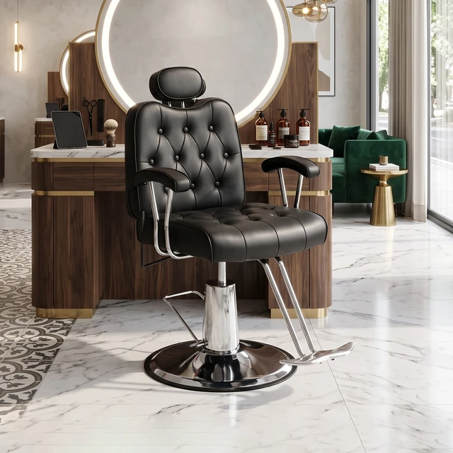 Alt view image 4 of 7 - Barber Salon Chair for Hair Stylist, Height Adjustable Hydraulic Hair Reclining Salon Chairs Degrees Rotation Function