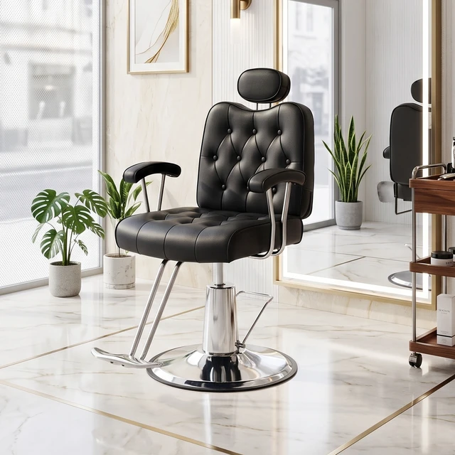 Alt view image 3 of 7 - Barber Salon Chair for Hair Stylist, Height Adjustable Hydraulic Hair Reclining Salon Chairs Degrees Rotation Function