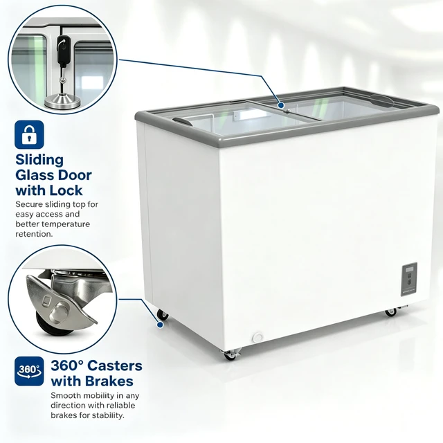 Alt view image 4 of 7 - ft Commercial Display Chest Freezer Inverter Energy Saving Ice Freezer with Sliding Low Glass Door Digital Temperature