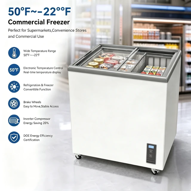 Alt view image 7 of 7 - ft Commercial Display Chest Freezer Inverter Energy Saving Ice Freezer with Sliding Low Glass Door Digital Temperature
