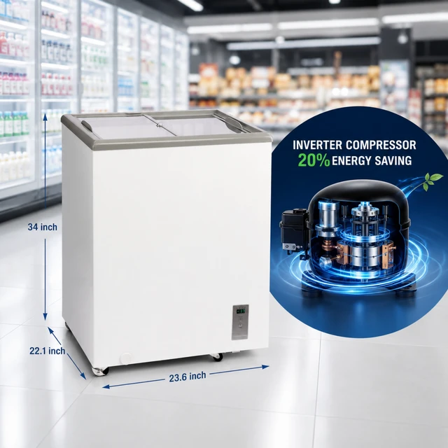 Alt view image 5 of 7 - ft Commercial Display Chest Freezer Inverter Energy Saving Ice Freezer with Sliding Low Glass Door Digital Temperature