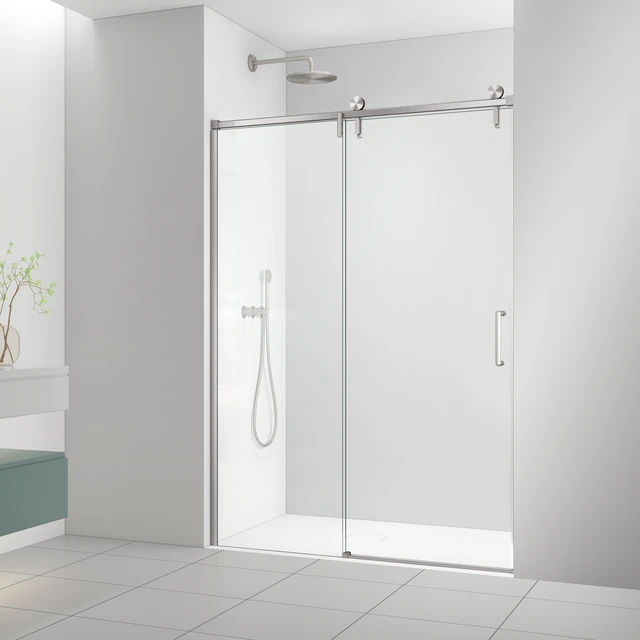 Alt view image 4 of 7 - 57 to 60 78 Inch Frame Single Sliding Soft Close Shower Doors, Sliding Shower Door 8 mm SGCC Tempered Glass for Brush