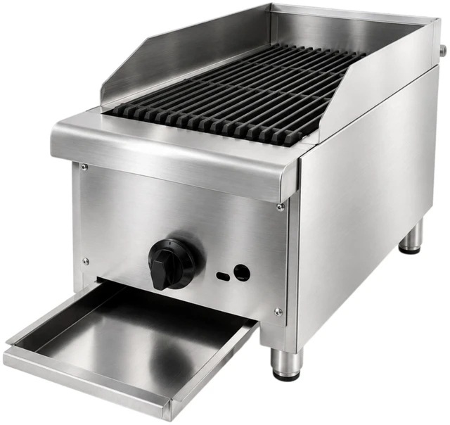 Alt view image 2 of 7 - 12 Inch Commercial Countertop Gas Charbroiler, Radiant Heat Broiler with Cast Iron Grates Stainless Steel Tabletop