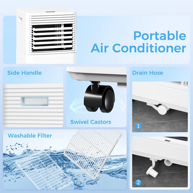 Alt view image 2 of 7 - Mobile Portable Air Conditioner for 344 sq ft, Unit with Cooling Dehumidifier Fan Sleep Mode Remote 24h Timer LED