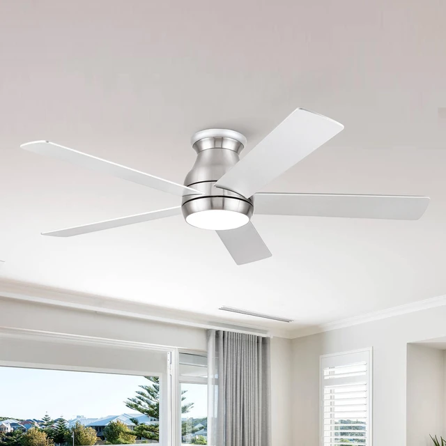 Main image of 52 Inch Low Profile Ceiling Fan in with Blades, Silver, Metal and Wood, Fans