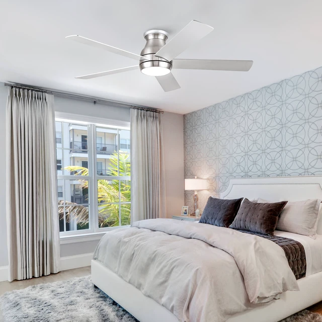 Alt view image 2 of 7 - 52 Inch Low Profile Ceiling Fan in with Blades, Silver, Metal and Wood, Fans