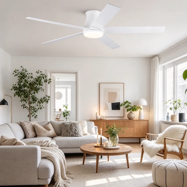 Alt view image 2 of 7 - 60 Inch Flush Mount Ceiling Fan, Low Profile Ceiling Fan Motor Reversible Speed Dimmable LED for Living Dining, White