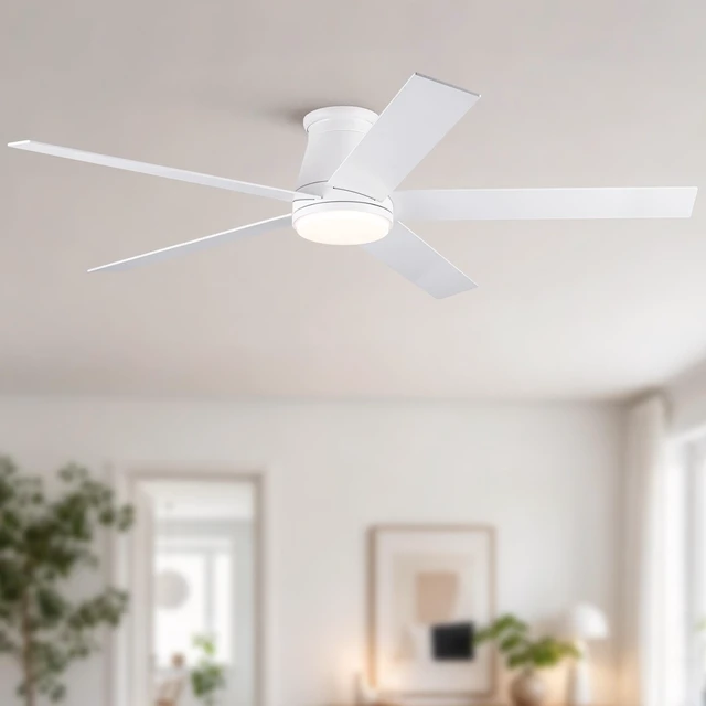 Main image of 60 Inch Flush Mount Ceiling Fan, Low Profile Ceiling Fan Motor Reversible Speed Dimmable LED for Living Dining, White