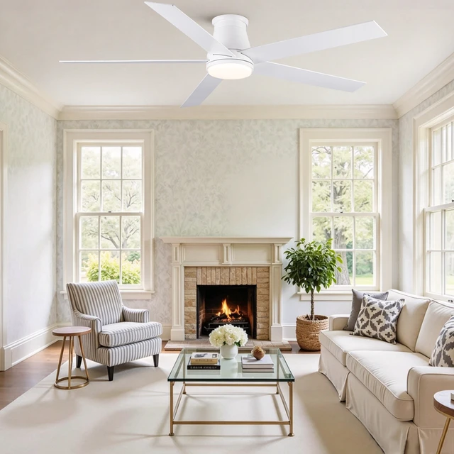 Alt view image 4 of 7 - 60 Inch Flush Mount Ceiling Fan, Low Profile Ceiling Fan Motor Reversible Speed Dimmable LED for Living Dining, White