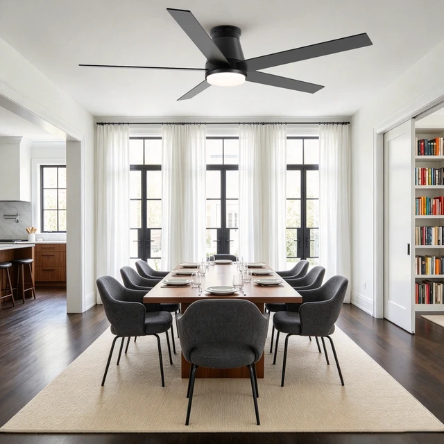 Alt view image 4 of 7 - 60 Inch Flush Mount Ceiling Fan, Low Profile Ceiling Fan Motor Reversible Speed Dimmable LED for Living Dining, Black