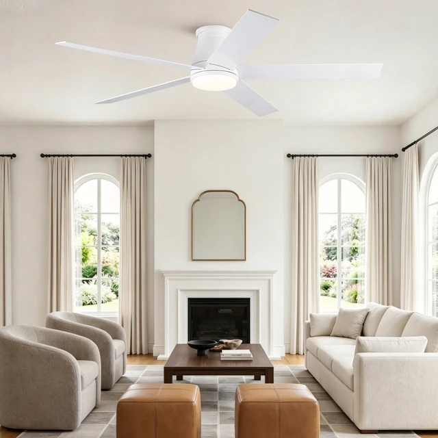 Alt view image 3 of 7 - 60 Inch Flush Mount Ceiling Fan, Low Profile Ceiling Fan Motor Reversible Speed Dimmable LED for Living Dining, White