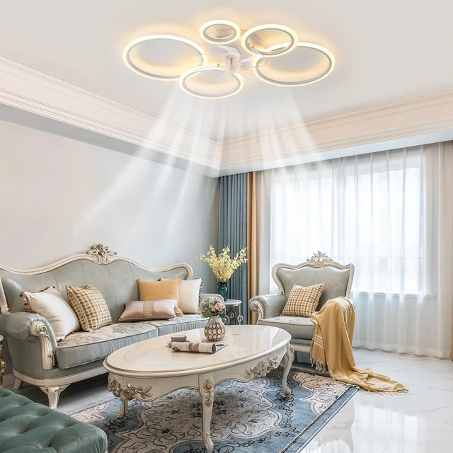 Main image of 39inches Ceiling Fan with Lights, Remote Control and App Control Dimmable with Remote Blades Speeds Wind, White, Iron