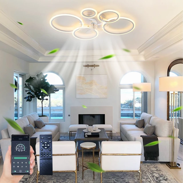 Alt view image 4 of 7 - 39inches Ceiling Fan with Lights, Remote Control and App Control Dimmable with Remote Blades Speeds Wind, White, Iron
