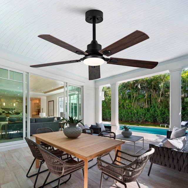 Alt view image 2 of 7 - Smart 52 Inch Indoor Outdoor Ceiling Fan, Dual Finish Blade Dimmable LED Speed Quiet Motor Reversible, Black Dark