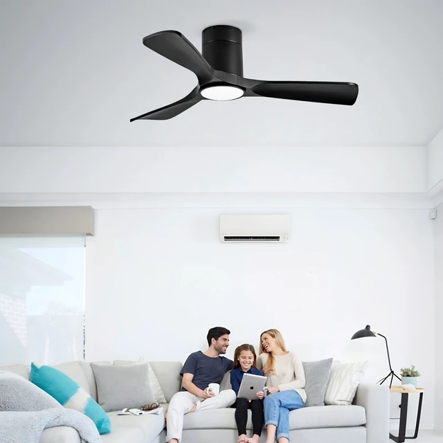 Alt view image 2 of 7 - Sales Ceiling Fan with Lights 42 Inch Flush Mount Ceiling Fan with Remote Control, ABS Blades Outdoor Fans for Patio