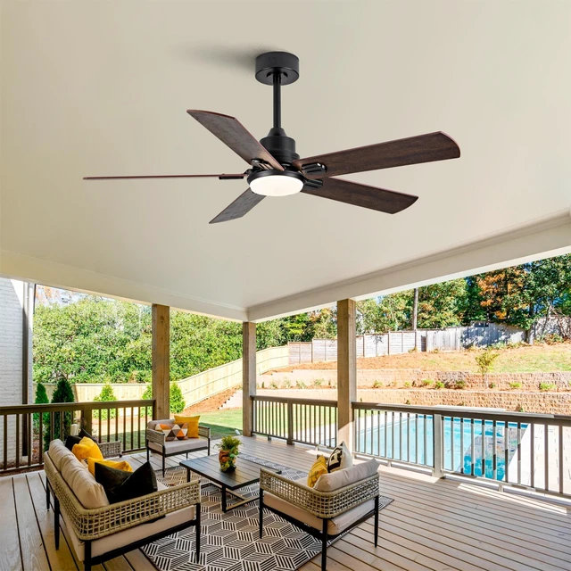 Alt view image 5 of 7 - Smart 52 Inch Indoor Outdoor Ceiling Fan, Dual Finish Blade Dimmable LED Speed Quiet Motor Reversible, Black Dark