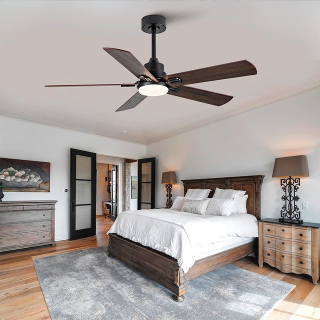 Alt view image 3 of 7 - Smart 52 Inch Indoor Outdoor Ceiling Fan, Dual Finish Blade Dimmable LED Speed Quiet Motor Reversible, Black Dark