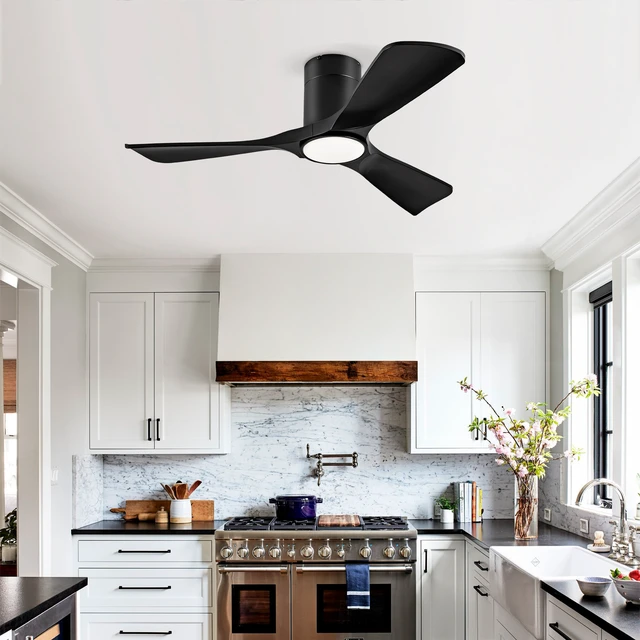 Alt view image 4 of 7 - Sales Ceiling Fan with Lights 42 Inch Flush Mount Ceiling Fan with Remote Control, ABS Blades Outdoor Fans for Patio