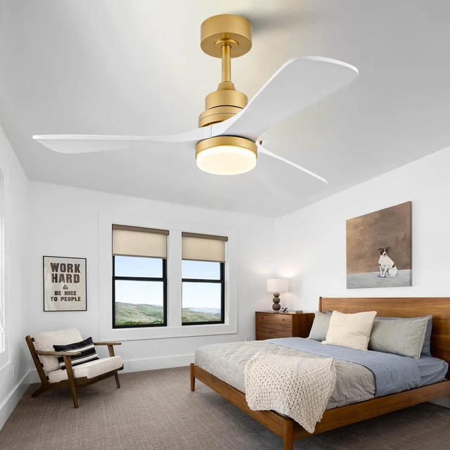 Alt view image 2 of 7 - Sales 42 Inch Indoor Ceiling Fan with Dimmable LED Solid Blades Remote Control Reversible Motor, Gold White, Solid
