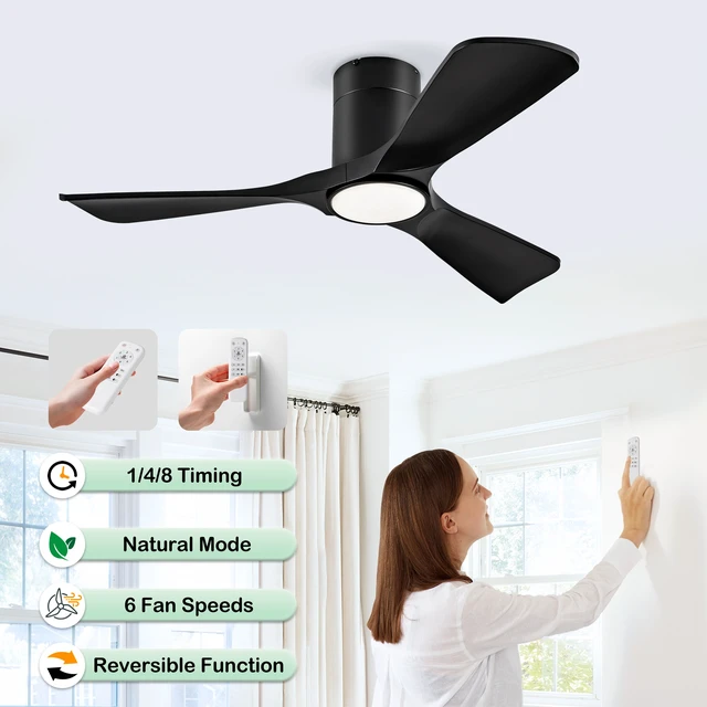 Alt view image 6 of 7 - Sales Ceiling Fan with Lights 42 Inch Flush Mount Ceiling Fan with Remote Control, ABS Blades Outdoor Fans for Patio