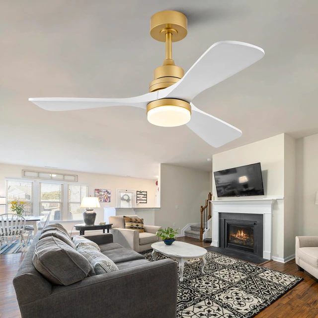 Alt view image 3 of 7 - Sales 42 Inch Indoor Ceiling Fan with Dimmable LED Solid Blades Remote Control Reversible Motor, Gold White, Solid