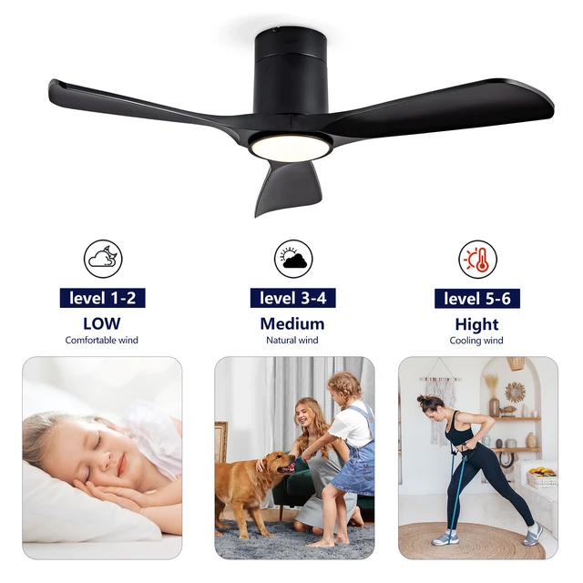 Alt view image 7 of 7 - Sales Ceiling Fan with Lights 42 Inch Flush Mount Ceiling Fan with Remote Control, ABS Blades Outdoor Fans for Patio