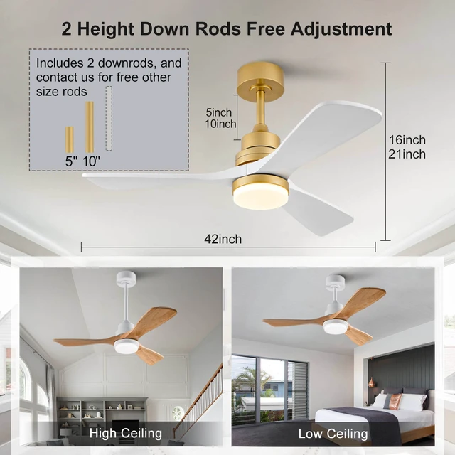 Alt view image 6 of 7 - Sales 42 Inch Indoor Ceiling Fan with Dimmable LED Solid Blades Remote Control Reversible Motor, Gold White, Solid