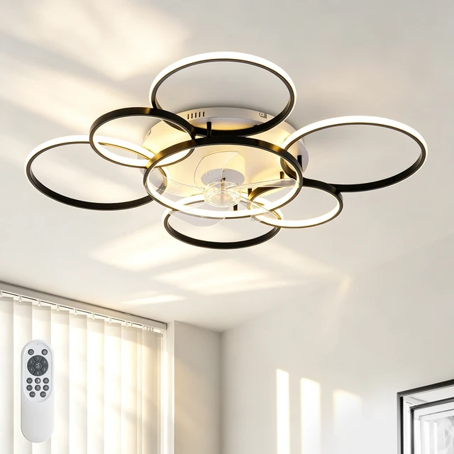 Alt view image 2 of 7 - 41 Inch Flush Mount Ceiling Fan with Tri Color, Speed Wind Low Profile Ceiling Fans with LED and Remote Control