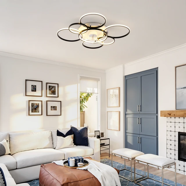 Alt view image 3 of 7 - 41 Inch Flush Mount Ceiling Fan with Tri Color, Speed Wind Low Profile Ceiling Fans with LED and Remote Control