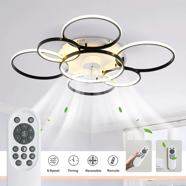 Alt view image 7 of 7 - 41 Inch Flush Mount Ceiling Fan with Tri Color, Speed Wind Low Profile Ceiling Fans with LED and Remote Control