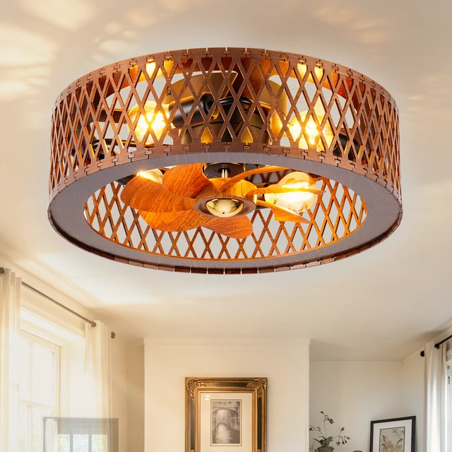 Alt view image 2 of 7 - 20 Inch Grid Caged Ceiling Fan with and Remote, 20 Inch Fandelider Ceiling Fan with Flush Mount Bladeless Fans