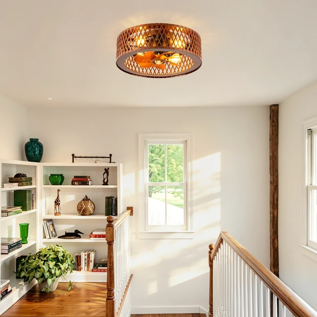 Alt view image 4 of 7 - 20 Inch Grid Caged Ceiling Fan with and Remote, 20 Inch Fandelider Ceiling Fan with Flush Mount Bladeless Fans